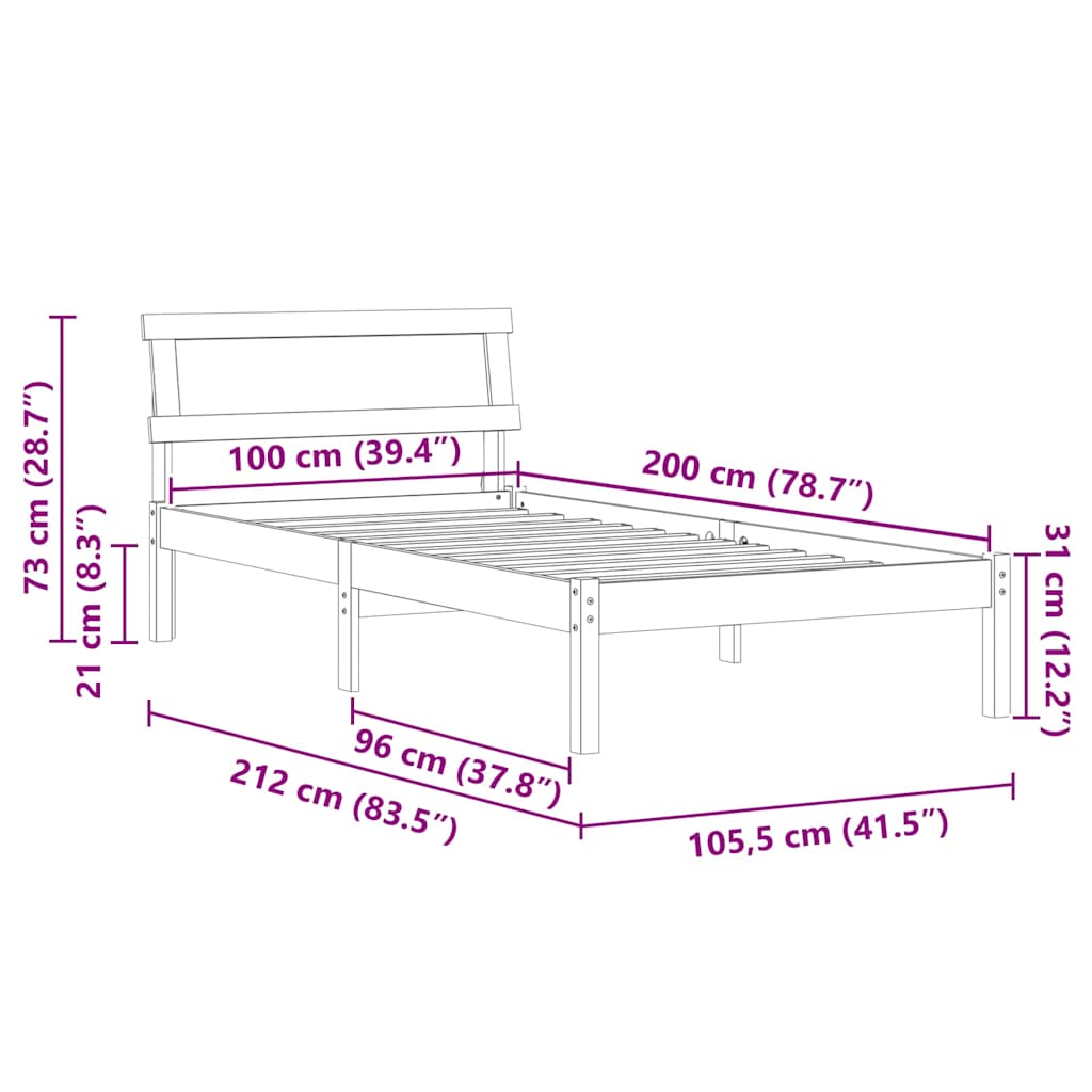 Krevetna konstrukcija Smeđa 100 x 200 cm Čvrsto borovo drvo