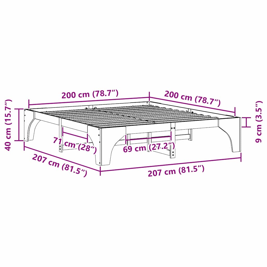 Krevetna konstrukcija Smeđa 200 x 200 cm Čvrsto borovo drvo