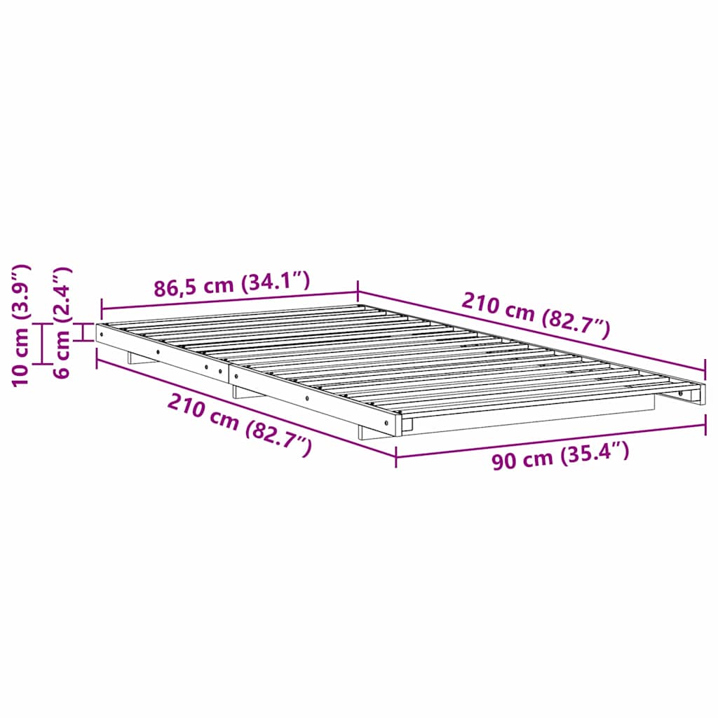 Krevetna konstrukcija Smeđa 90 x 210 cm Čvrsto borovo drvo