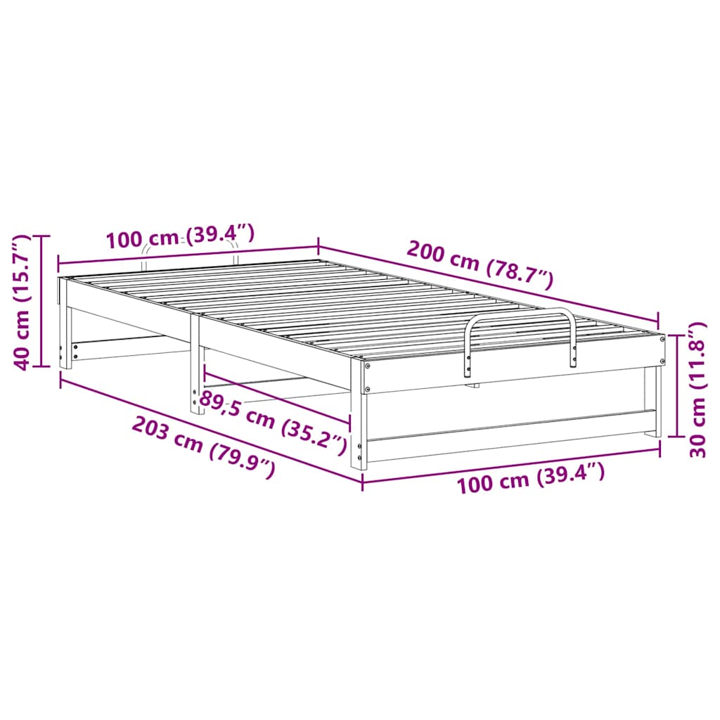Krevetna konstrukcija Smeđa 100 x 200 cm Čvrsto borovo drvo