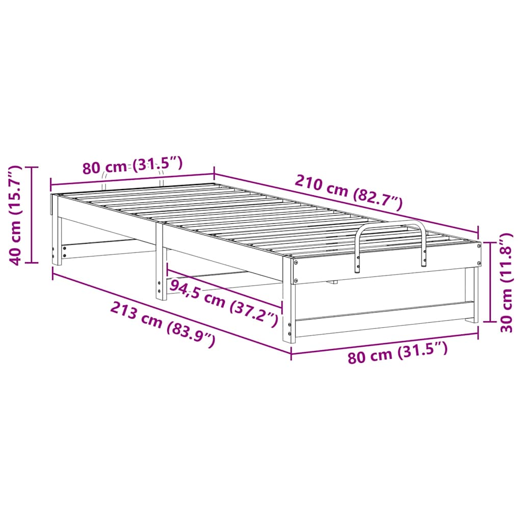 Krevetna konstrukcija Bijelo 80 x 210 cm Čvrsto borovo drvo