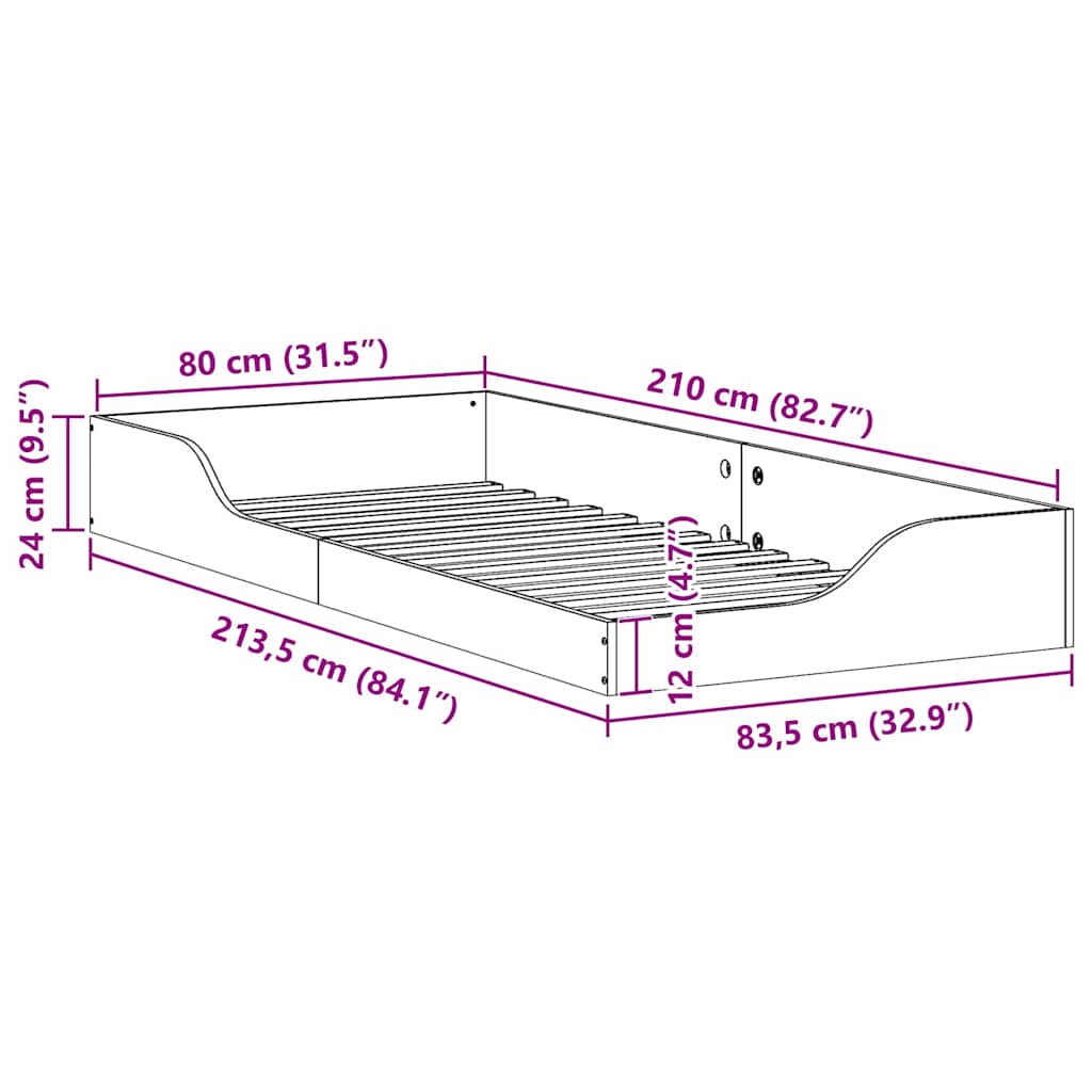 Krevetna konstrukcija Bijelo 80 x 210 cm Čvrsto borovo drvo