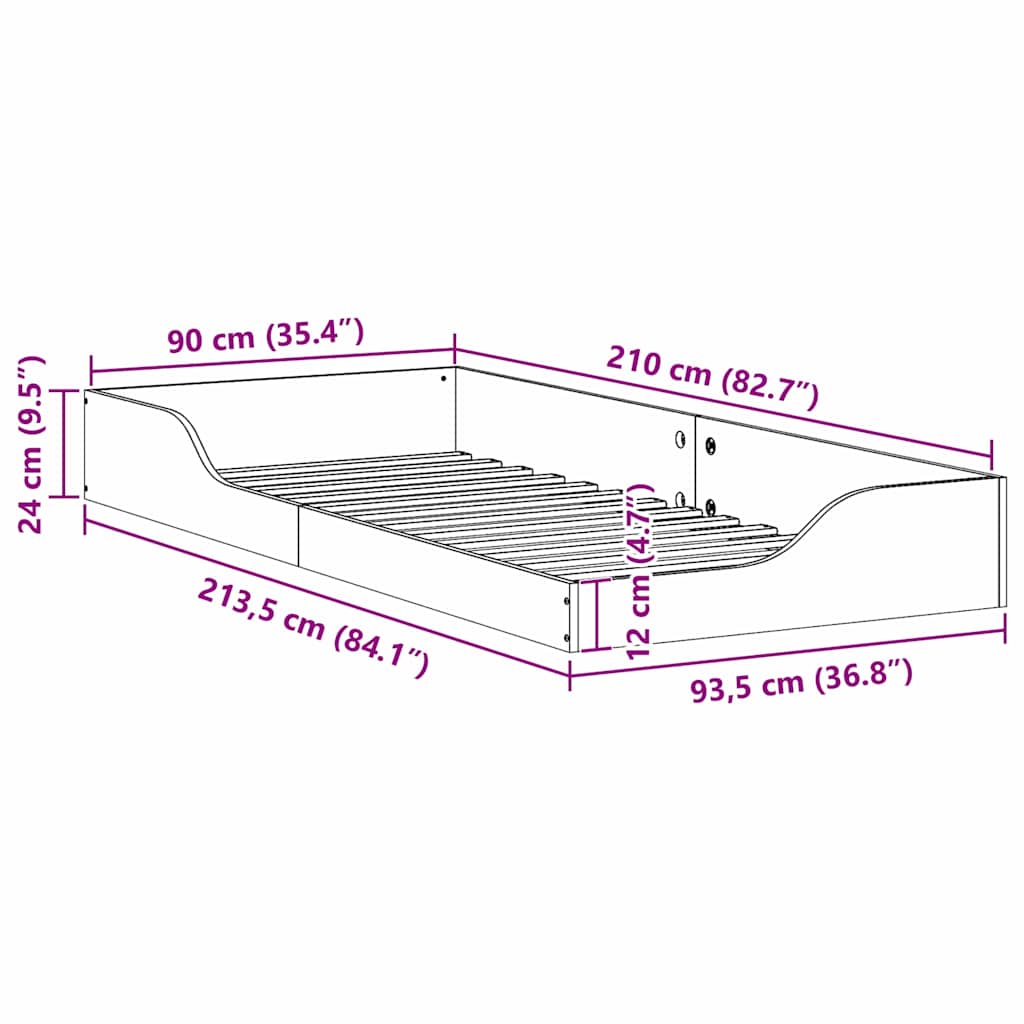 Krevetna konstrukcija Smeđa 90 x 210 cm Čvrsto borovo drvo