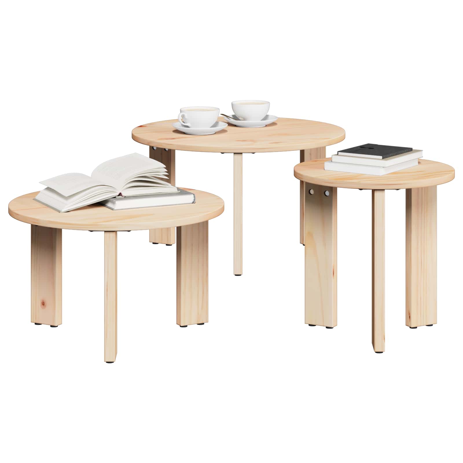 Kava Stol 3 pcs Prirodna Masivna borovina