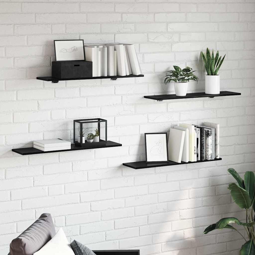 Police za knjige 4 pcs Crna 80 x 20 x 1,5 cm Konstruirano drvo