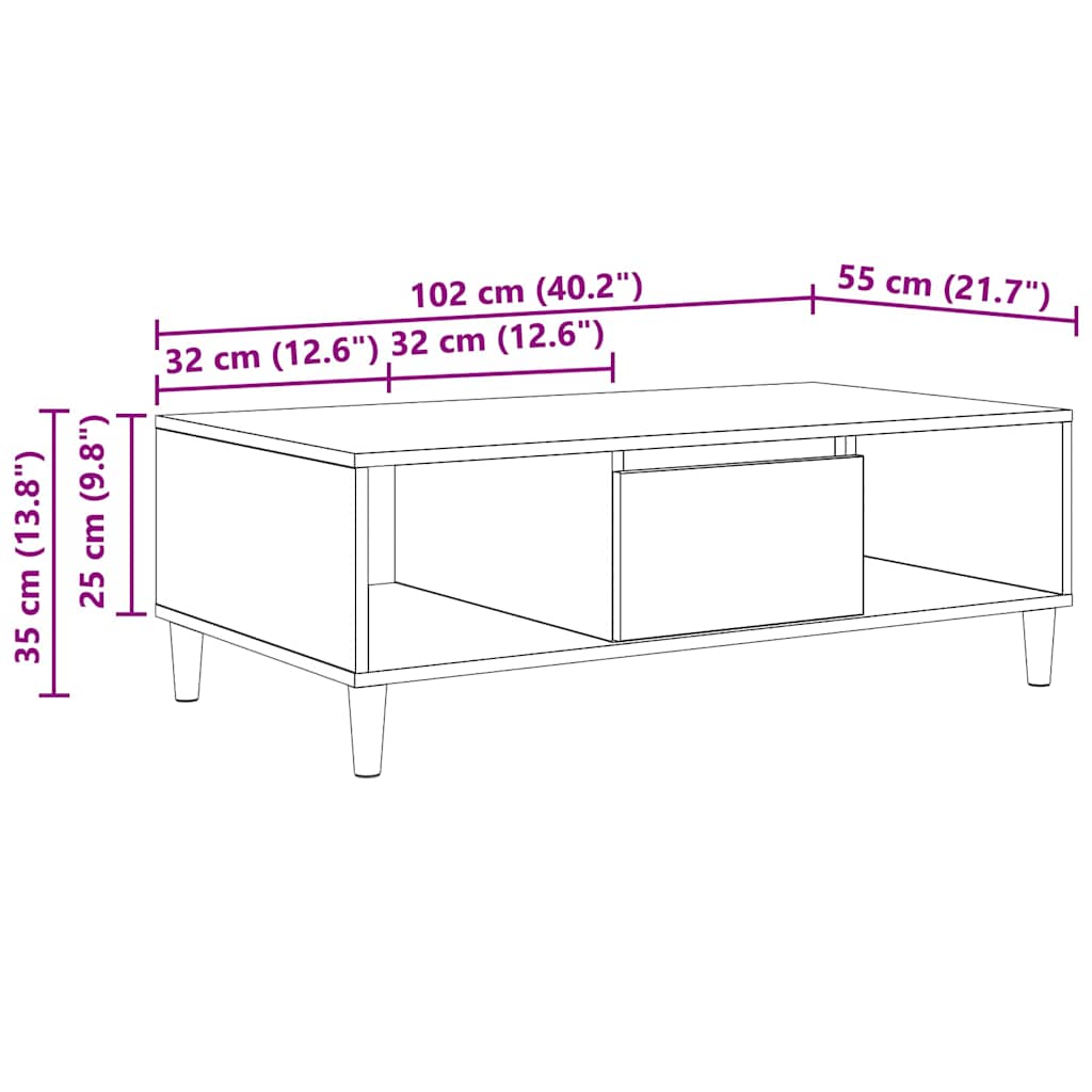 Kava Stol Crni hrast 102 x 55 x 35 cm Konstruirano drvo