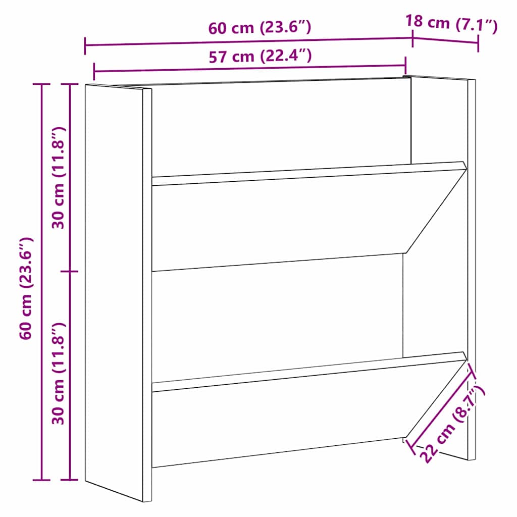 Ormar za cipele Staro drvo 60 x 18 x 60 cm Konstruirano drvo