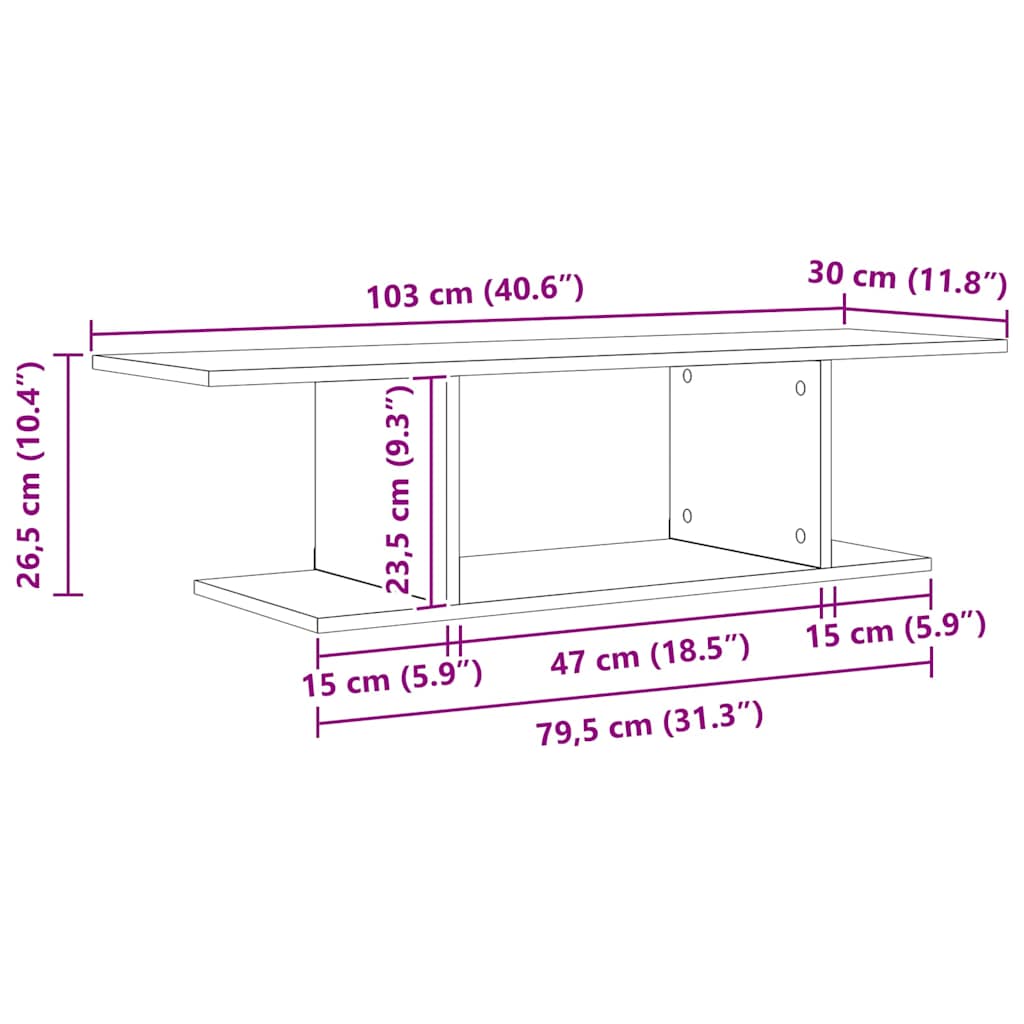 Set TV komoda Zidne Crna 103 x 30 x 26,5 cm Konstruirano drvo