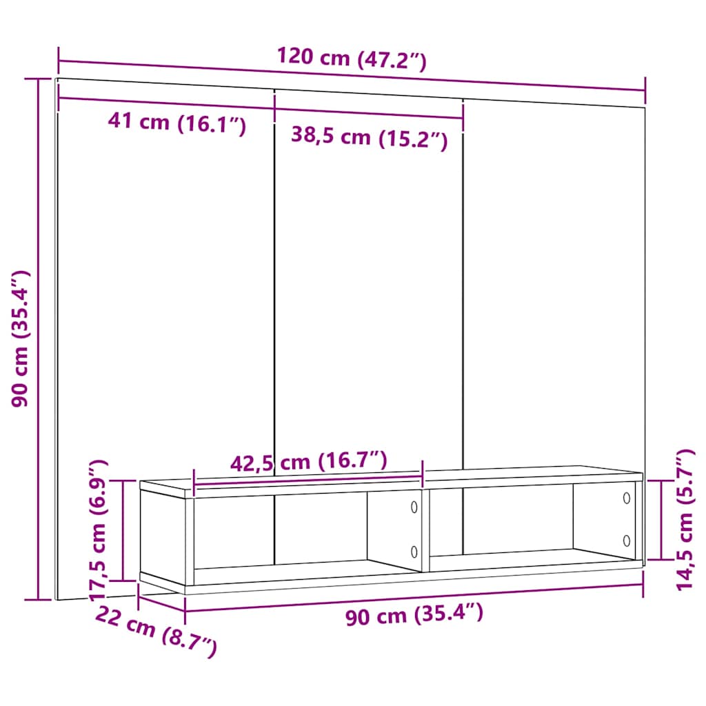 Set TV komoda Zidne Umjetnički hrast 120 x 23,5 x 90 cm