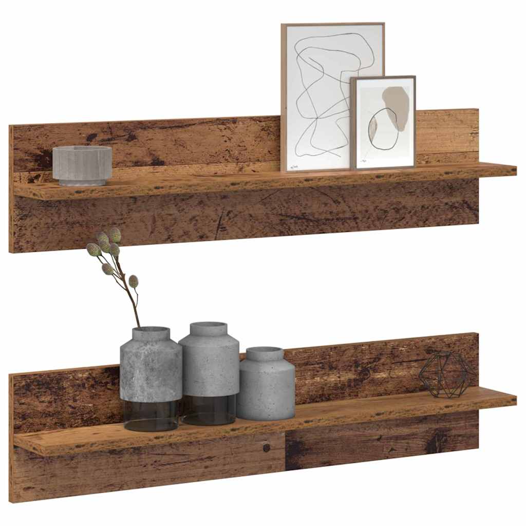 Polica na zidu s policom 2 pcs Staro drvo 80 x 11,5 x 18 cm