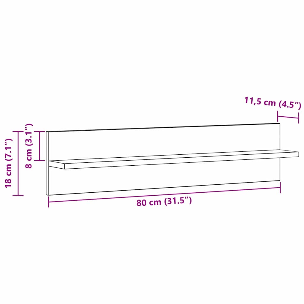 Polica na zidu Zidne 2 pcs Umjetnički hrast 80 x 11,5 x 18 cm