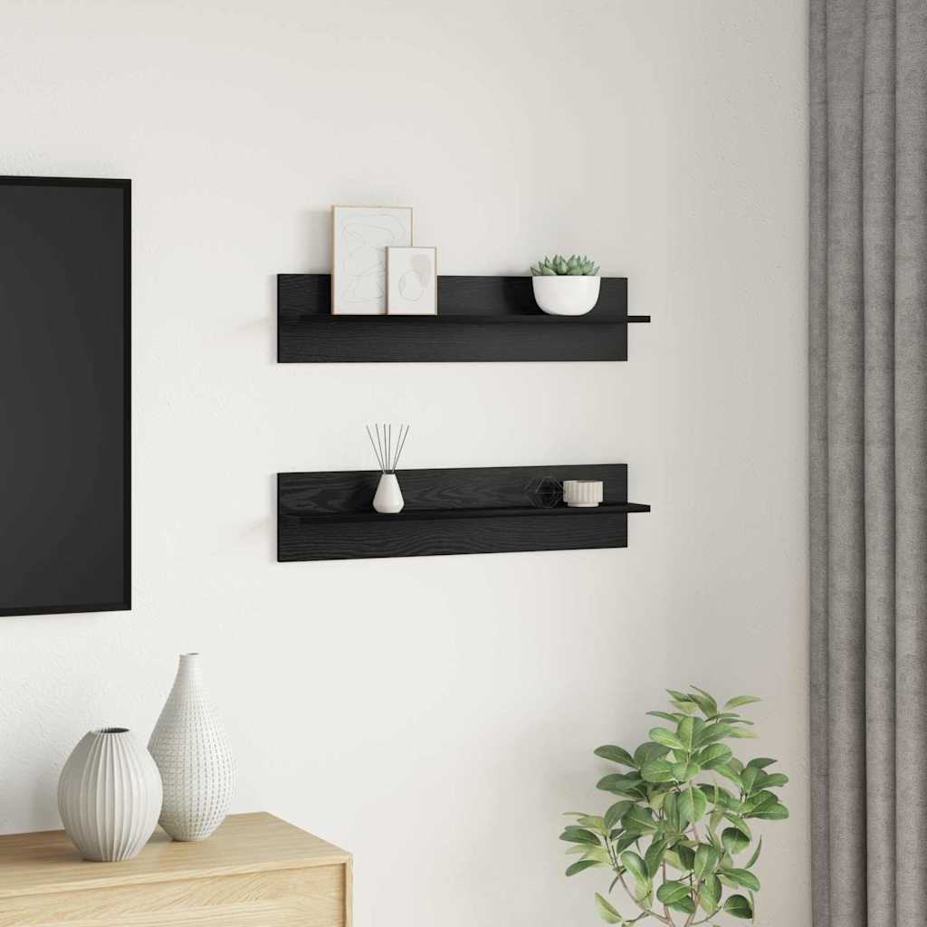 Polica na zidu s policom 2 pcs Crni hrast 80 x 11,5 x 18 cm