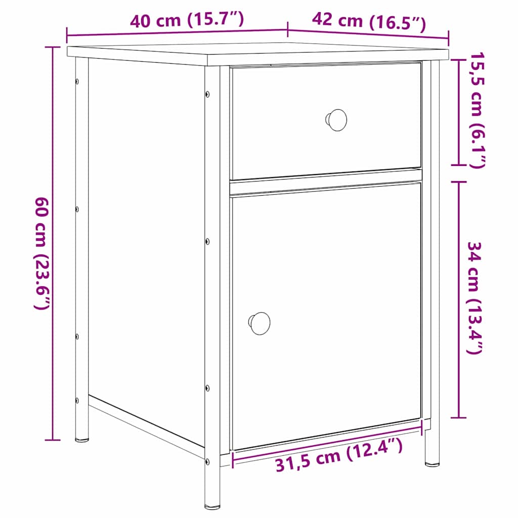 Noćni ormar 2 pcs Crni hrast 40 x 42 x 60 cm Konstruirano drvo