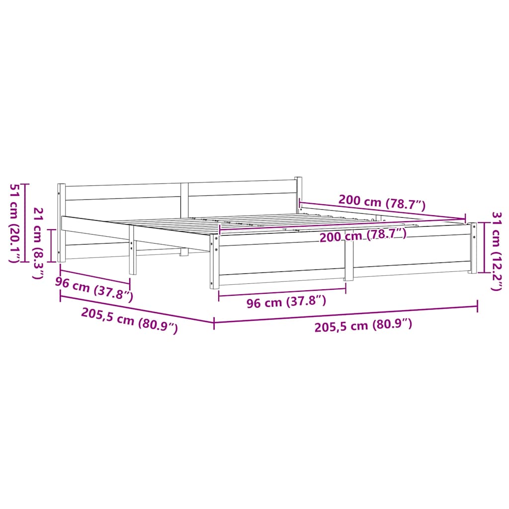 Krevetna konstrukcija Vosak smeđa 205,5 x 205,5 x 51 cm