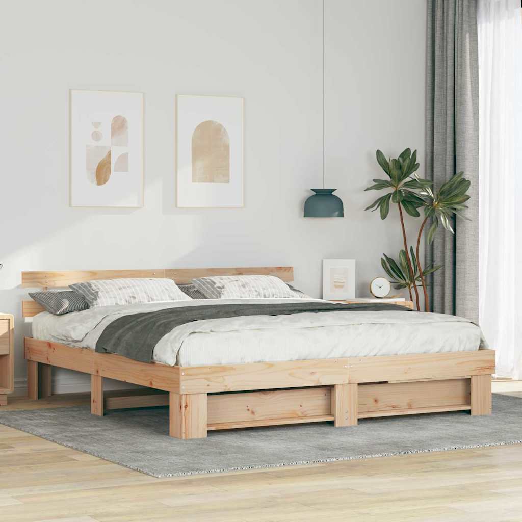 Krevetna konstrukcija Smeđa 200 x 200 cm Čvrsto borovo drvo
