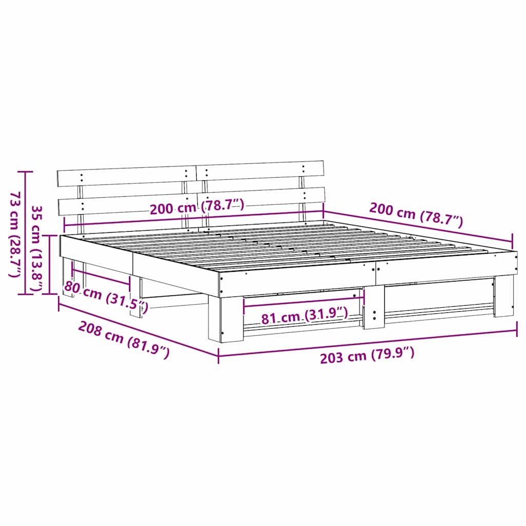 Krevetna konstrukcija Smeđa 200 x 200 cm Čvrsto borovo drvo