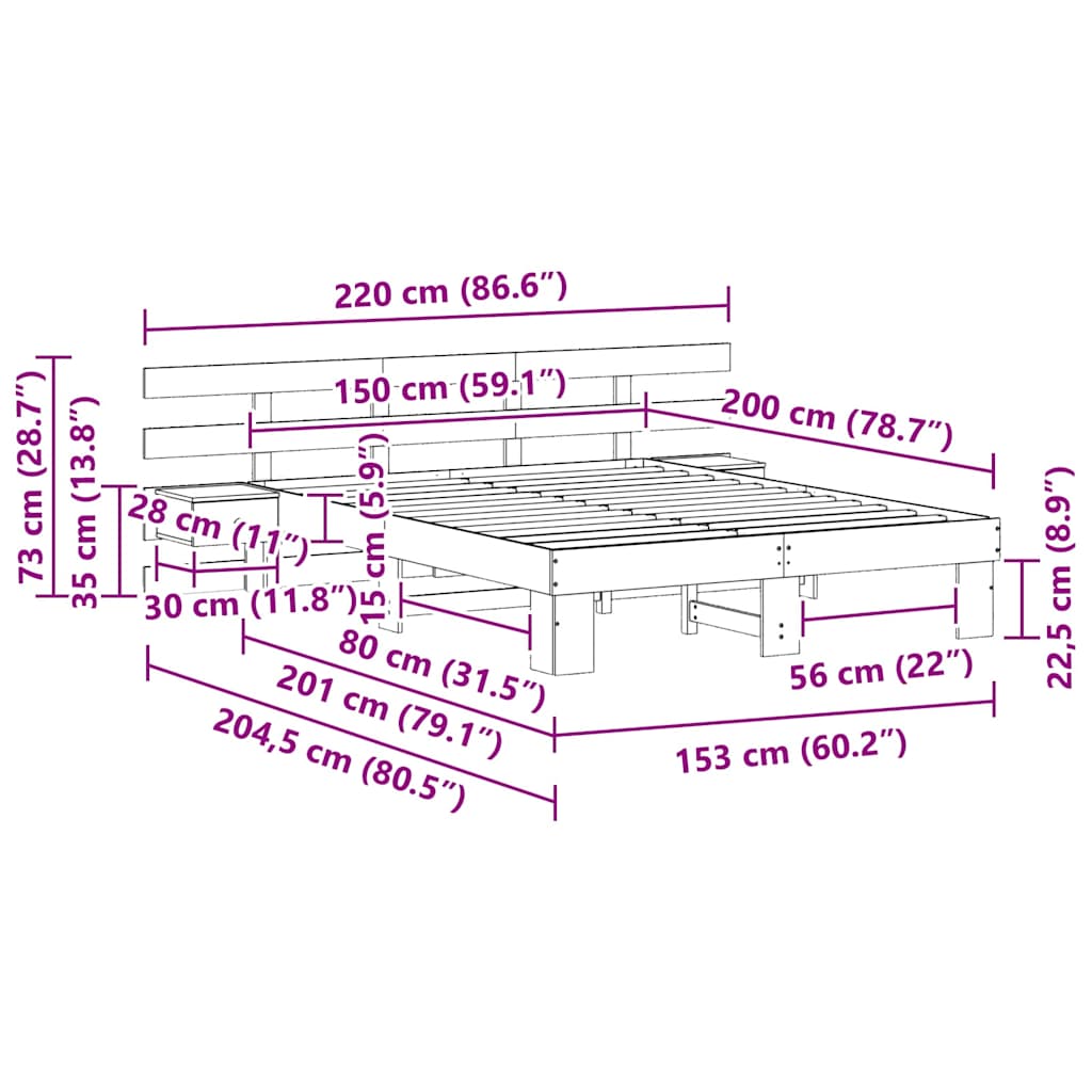 Krevetna konstrukcija Smeđa 150 x 200 cm Čvrsto borovo drvo