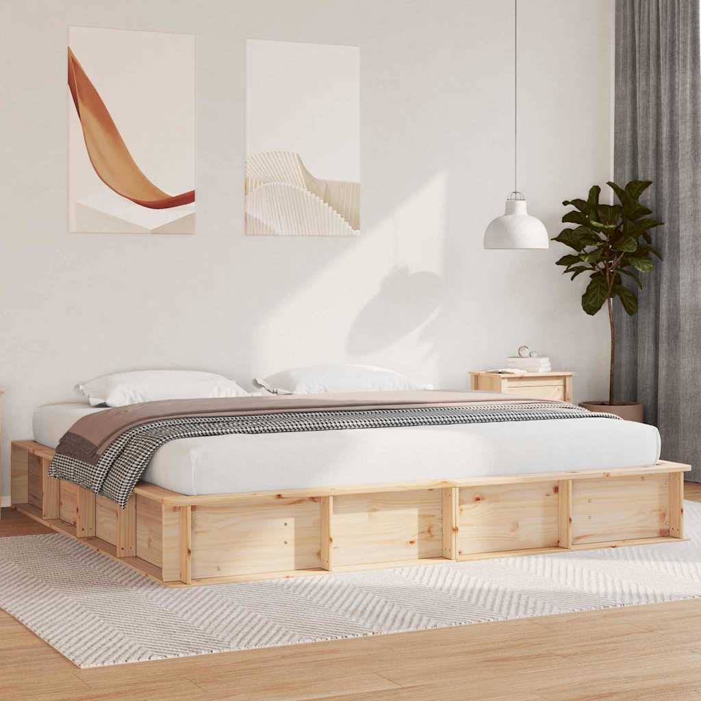 Krevetna konstrukcija Smeđa 200 x 200 cm Čvrsto borovo drvo