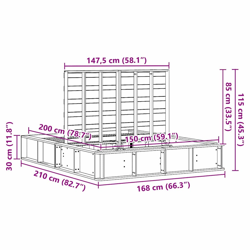 Krevetna konstrukcija Smeđa 150 x 200 cm Čvrsto borovo drvo