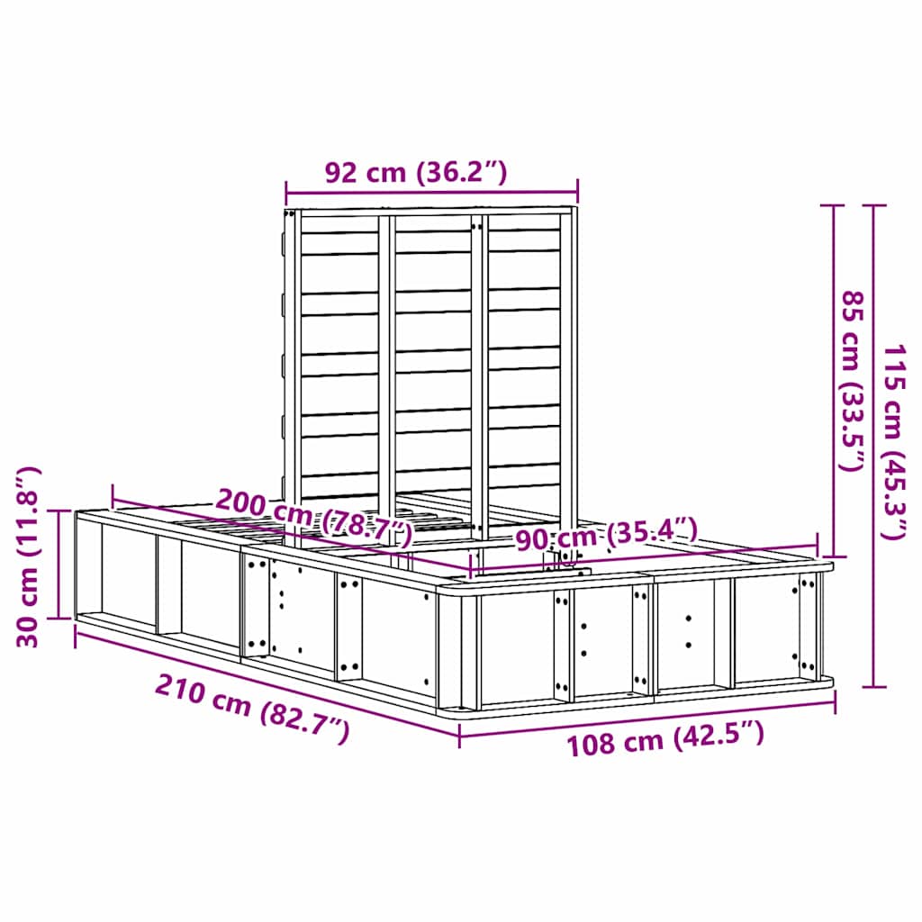 Krevetna konstrukcija Bijelo 90 x 200 cm Čvrsto borovo drvo