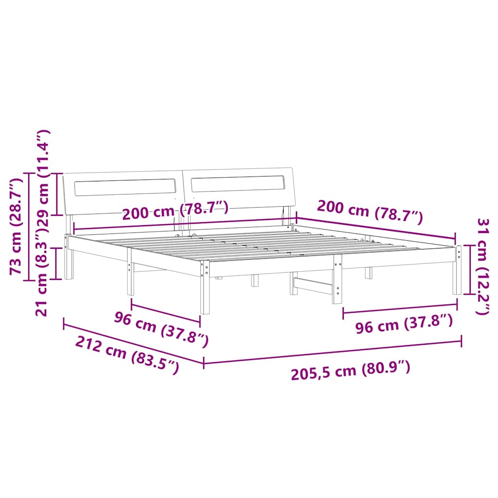 Krevetna konstrukcija Smeđa 200 x 200 cm Čvrsto borovo drvo