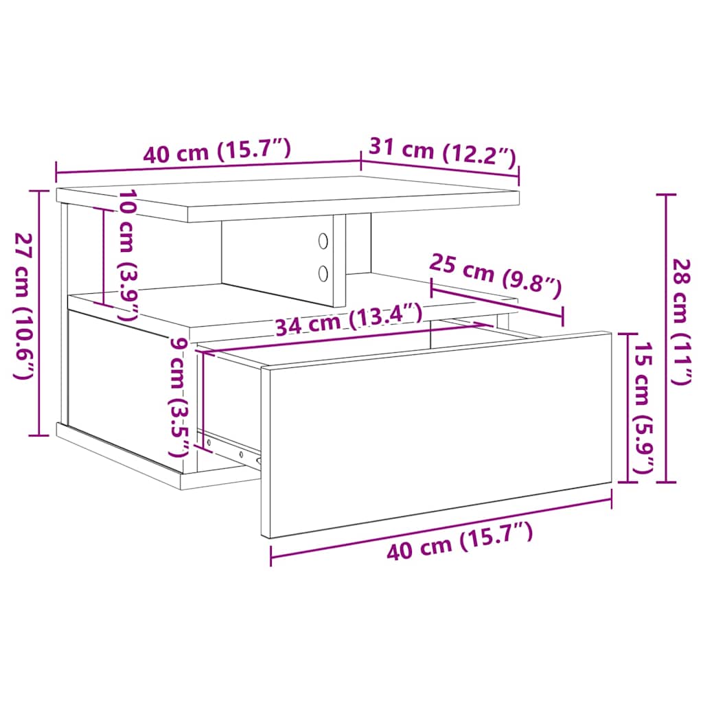 Lebdeća noćna ormarić Zidne 2 pcs Staro drvo 40 x 31 x 28 cm