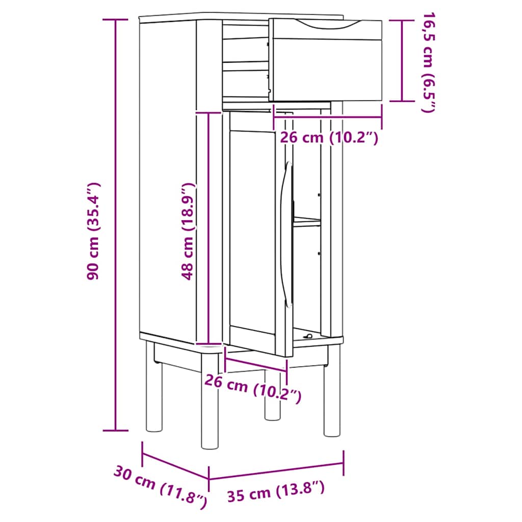 Kupaonski ormar FLORO Bijelo 35 x 30 x 90 cm Čvrsto borovo drvo