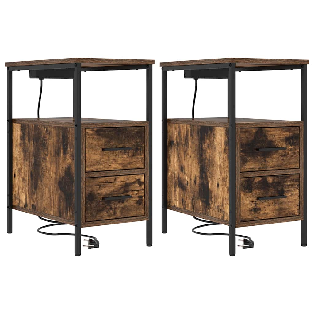 Noćni ormar s ladicama 2 pcs Dimljeni hrast 30 x 48 x 61 cm