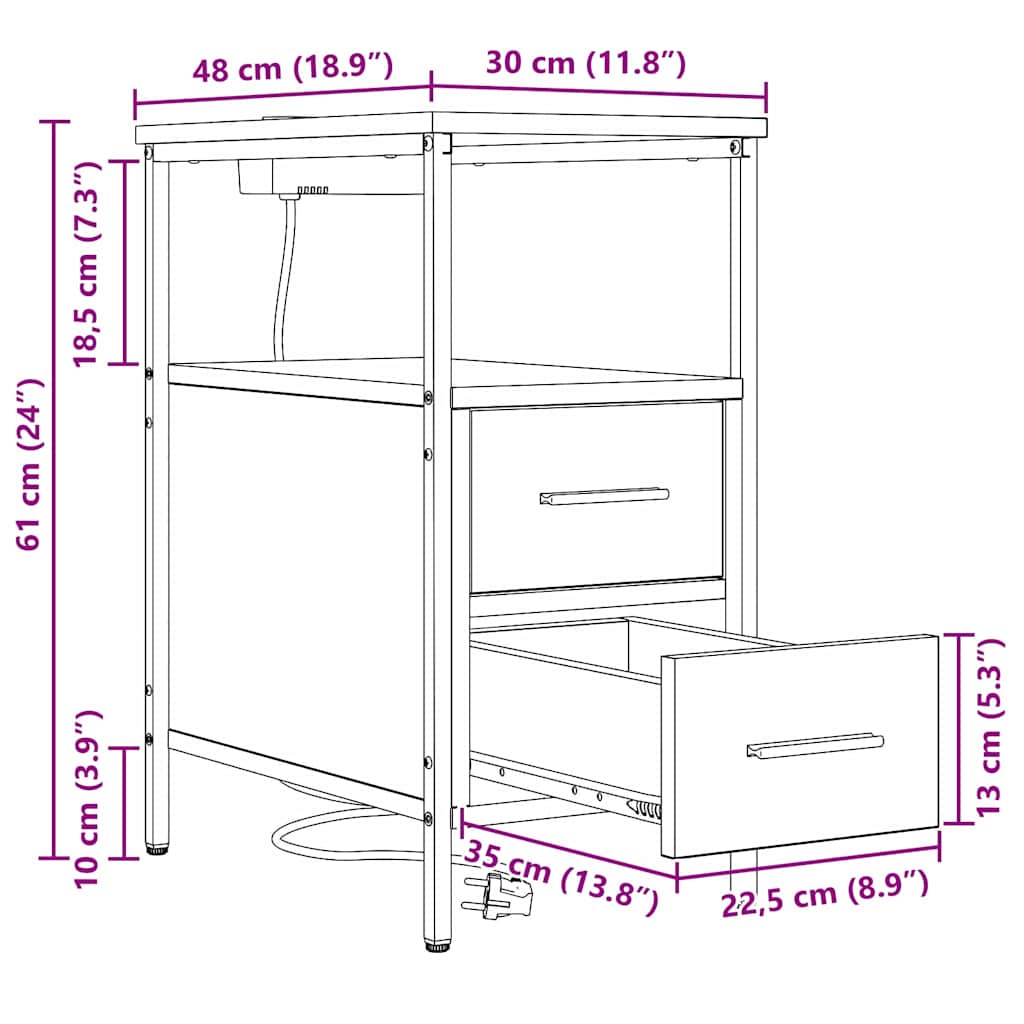 Noćni ormar 2 pcs Smeđi hrast 30 x 48 x 61 cm Konstruirano drvo