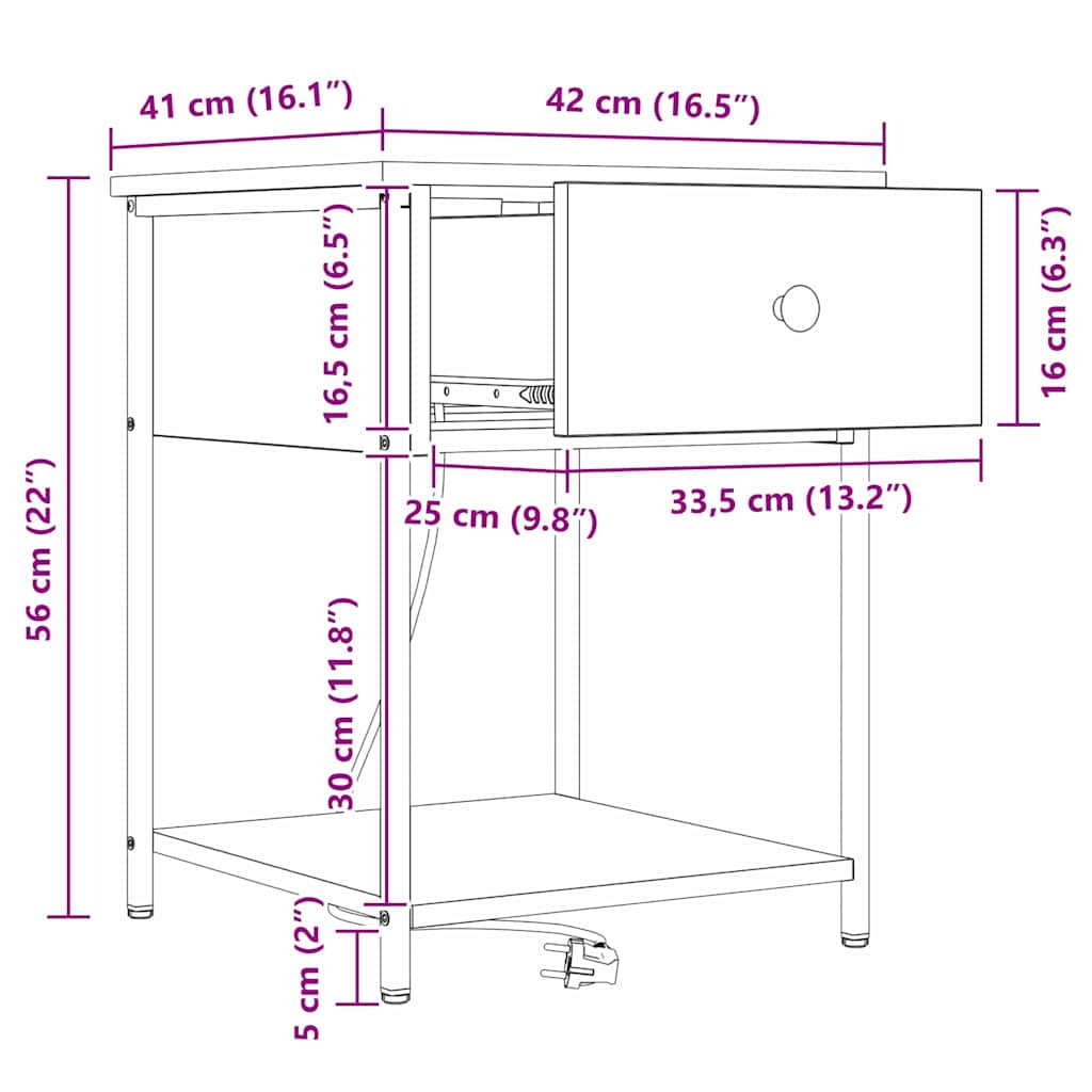 Noćni ormar 2 pcs Crni hrast 42 x 41 x 56 cm Konstruirano drvo