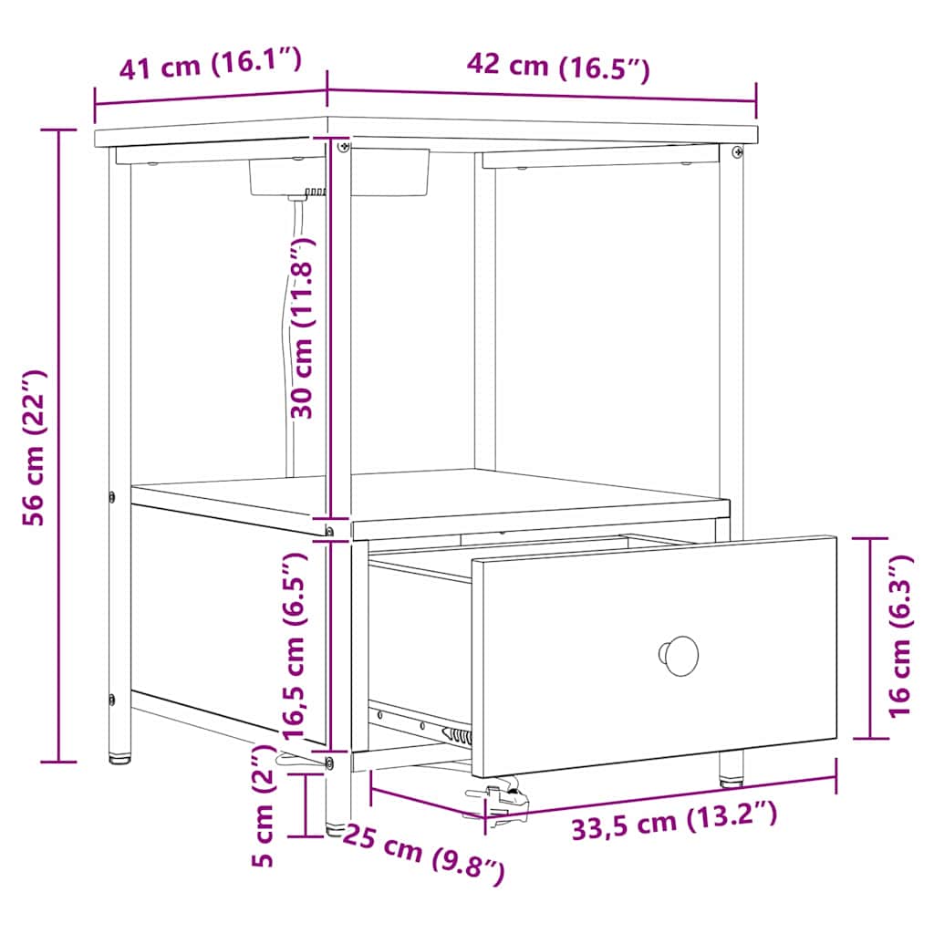 Noćni ormar 2 pcs Smeđi hrast 42 x 41 x 56 cm Konstruirano drvo