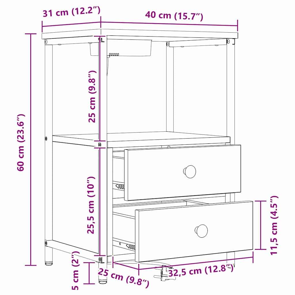 Noćni ormar Crni hrast 40 x 31 x 60 cm Konstruirano drvo