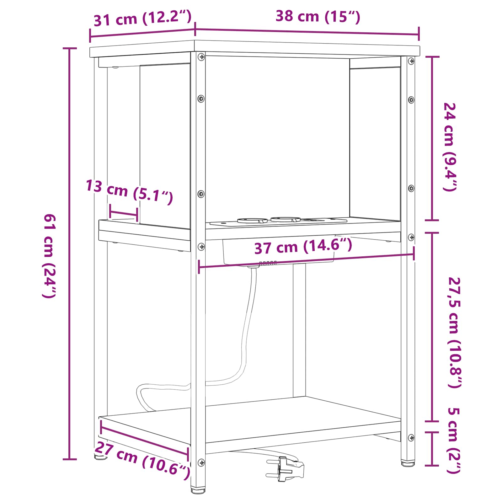 Noćni ormar Sonoma hrast 38 x 31 x 61 cm Konstruirano drvo