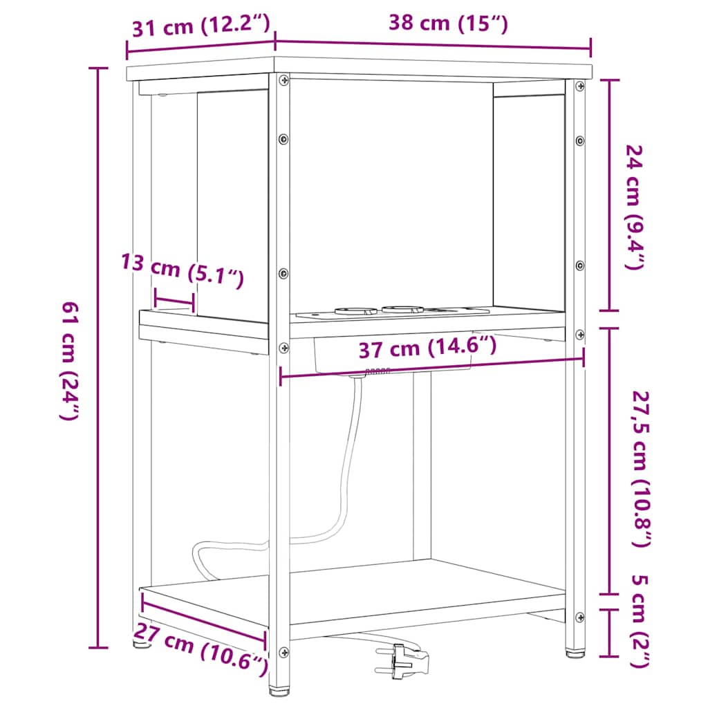 Noćni ormar 2 pcs Smeđi hrast 38 x 31 x 61 cm Konstruirano drvo