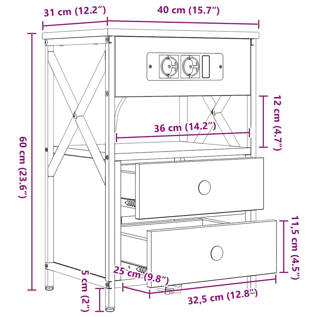 Noćni ormar 2 pcs Crni hrast 40 x 31 x 60 cm Konstruirano drvo