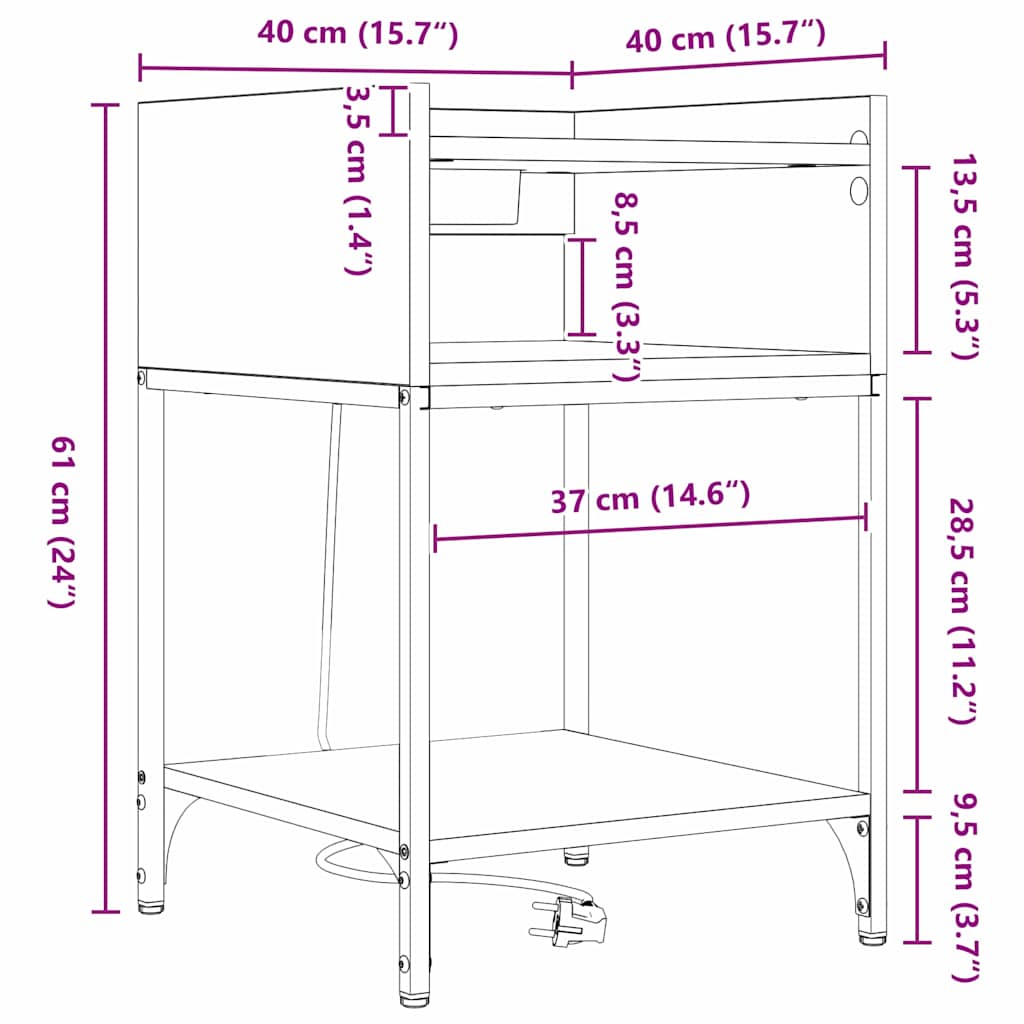 Noćni ormar 2 pcs Crni hrast 40 x 40 x 61 cm Konstruirano drvo