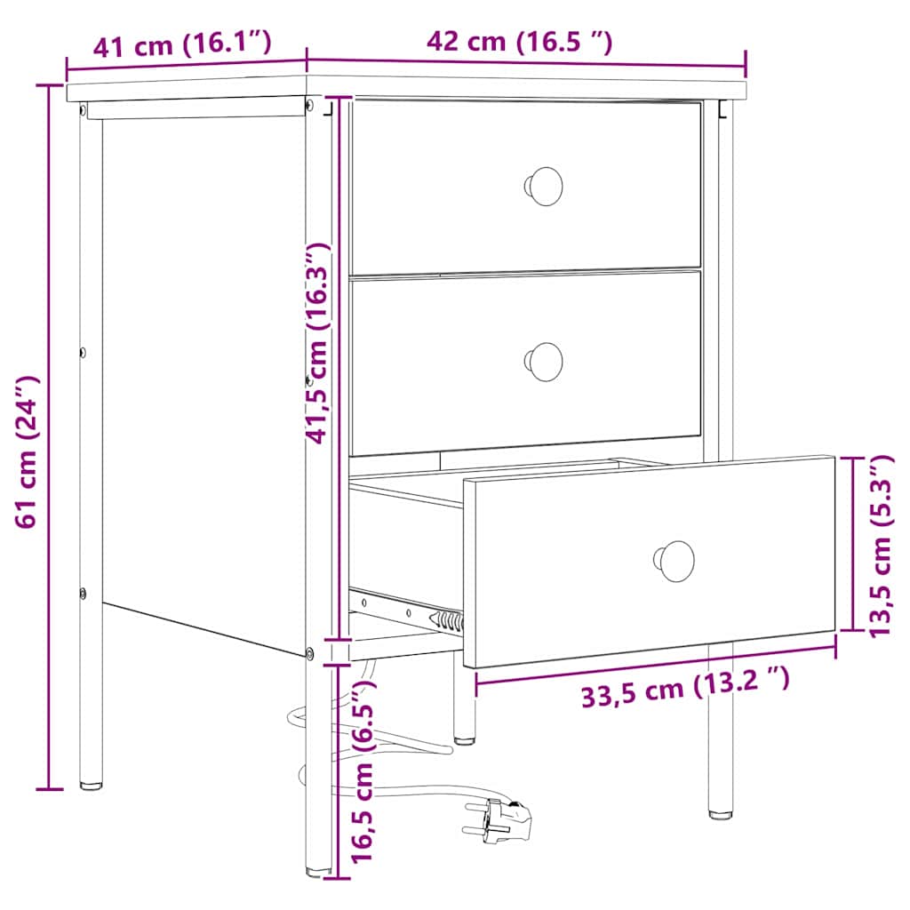 Noćni ormar s ladicama 2 pcs Sonoma hrast 42 x 41 x 61 cm