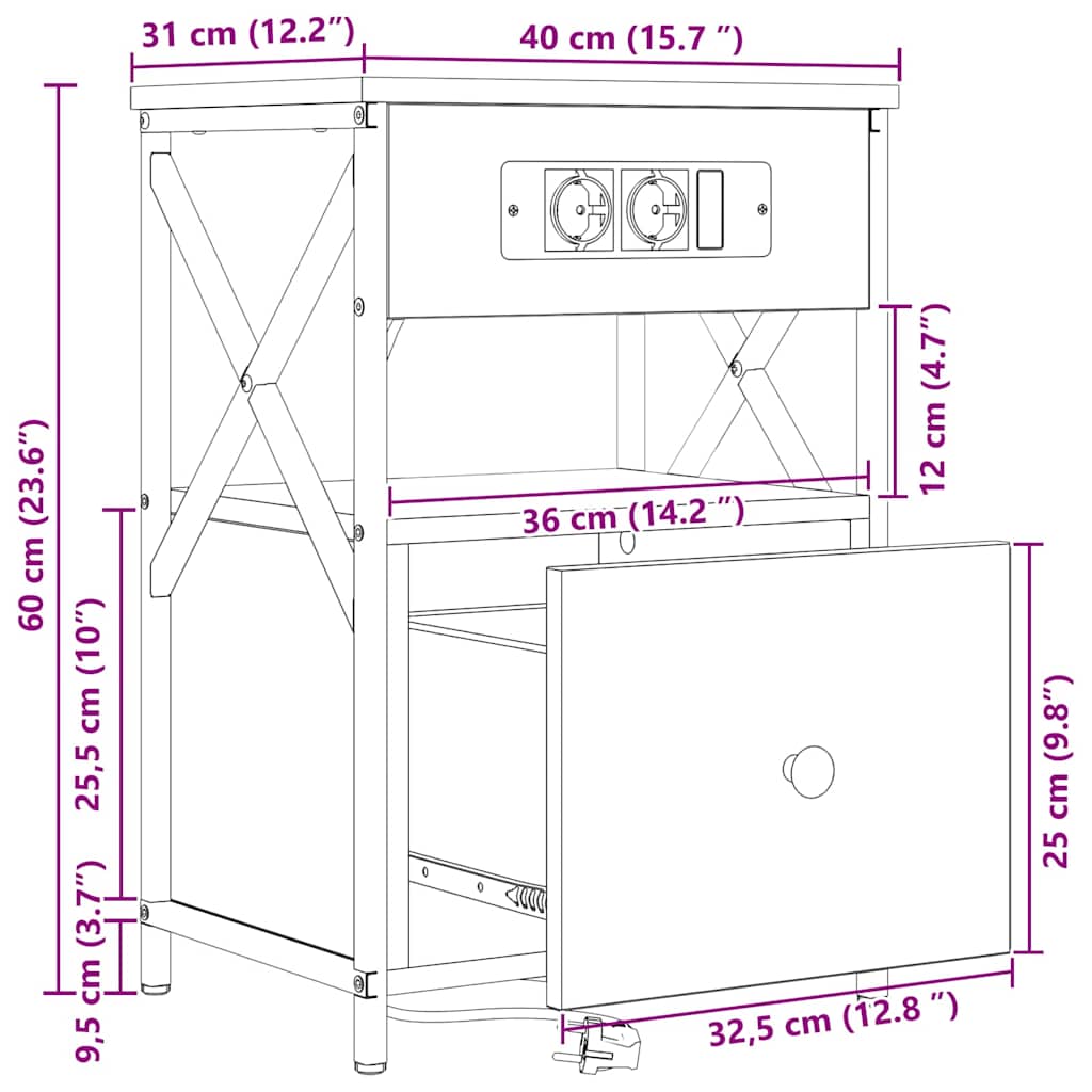 Noćni ormar 2 pcs Crni hrast 40 x 31 x 60 cm Konstruirano drvo