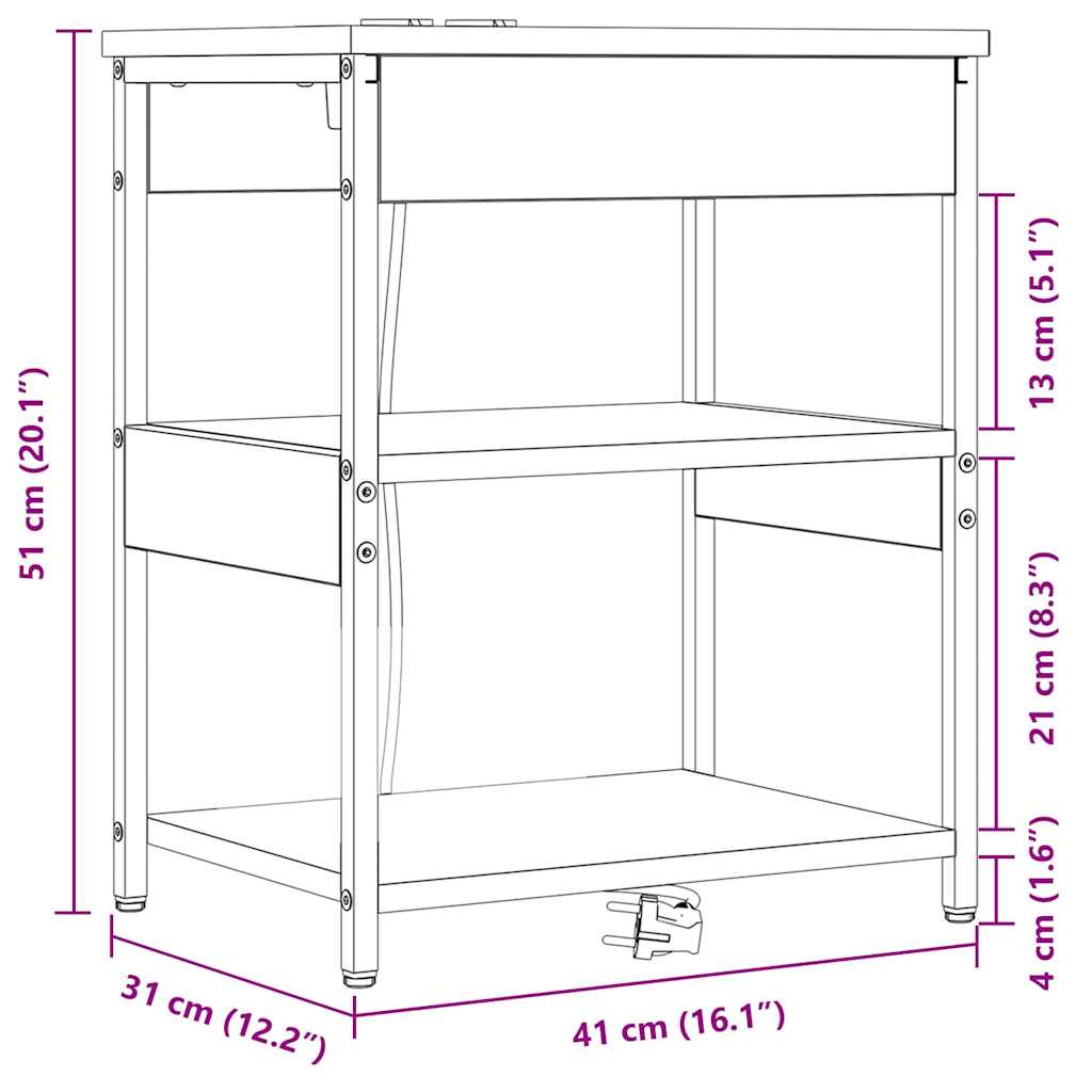 Noćni ormar 2 pcs Crni hrast 41 x 31 x 51 cm Konstruirano drvo