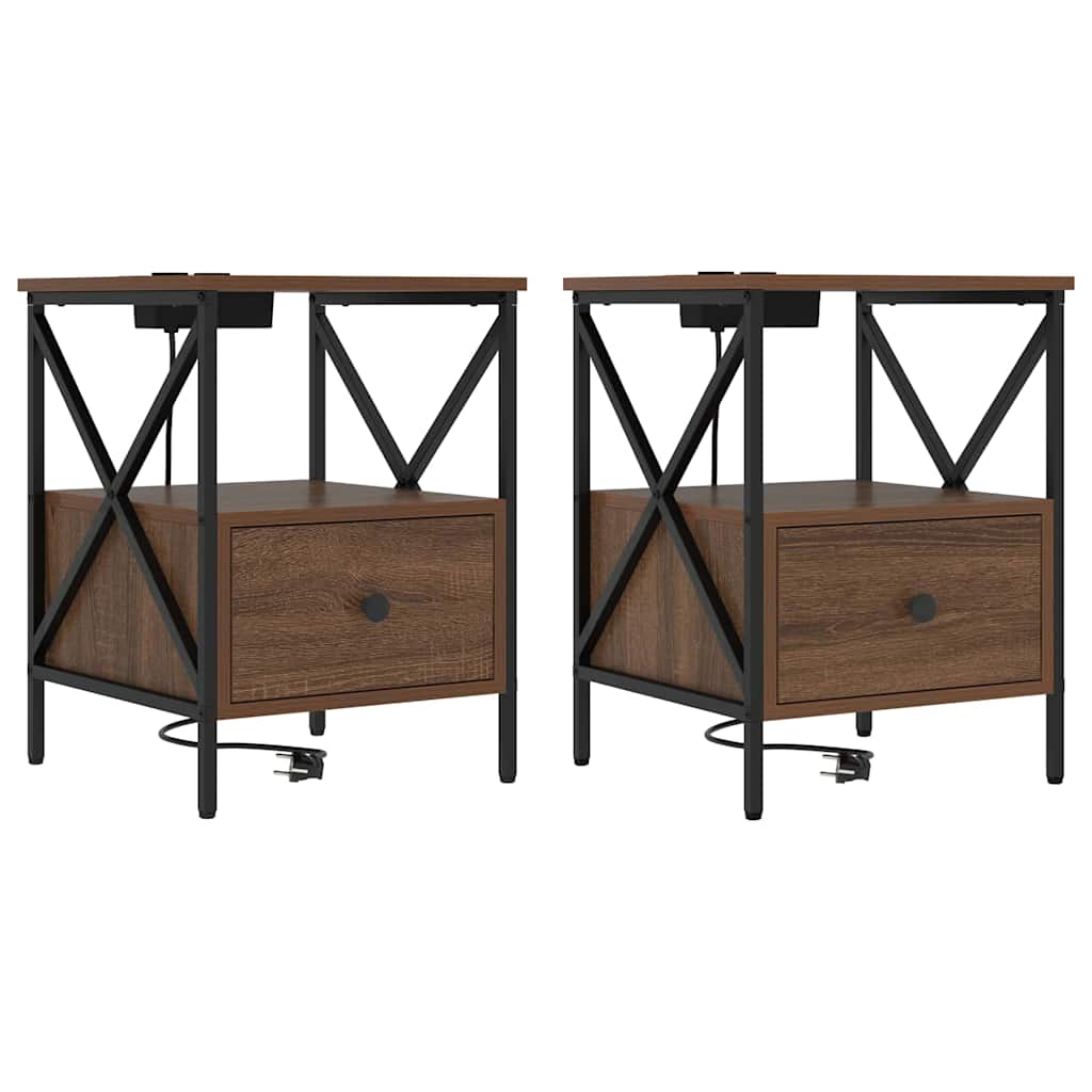 Noćni ormar s ladicama 2 pcs Smeđi hrast 41,5 x 40,5 x 55 cm