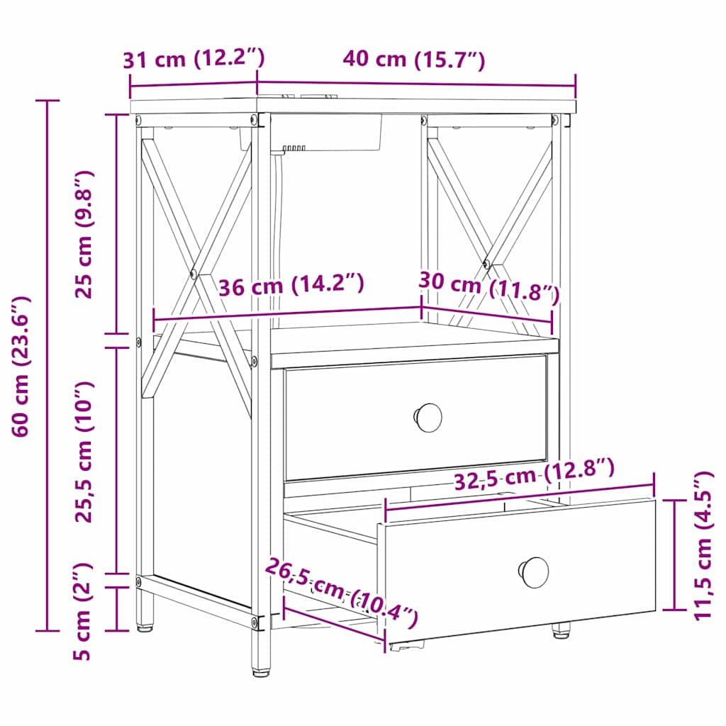Noćni ormar Sonoma hrast 40 x 31 x 60 cm Konstruirano drvo