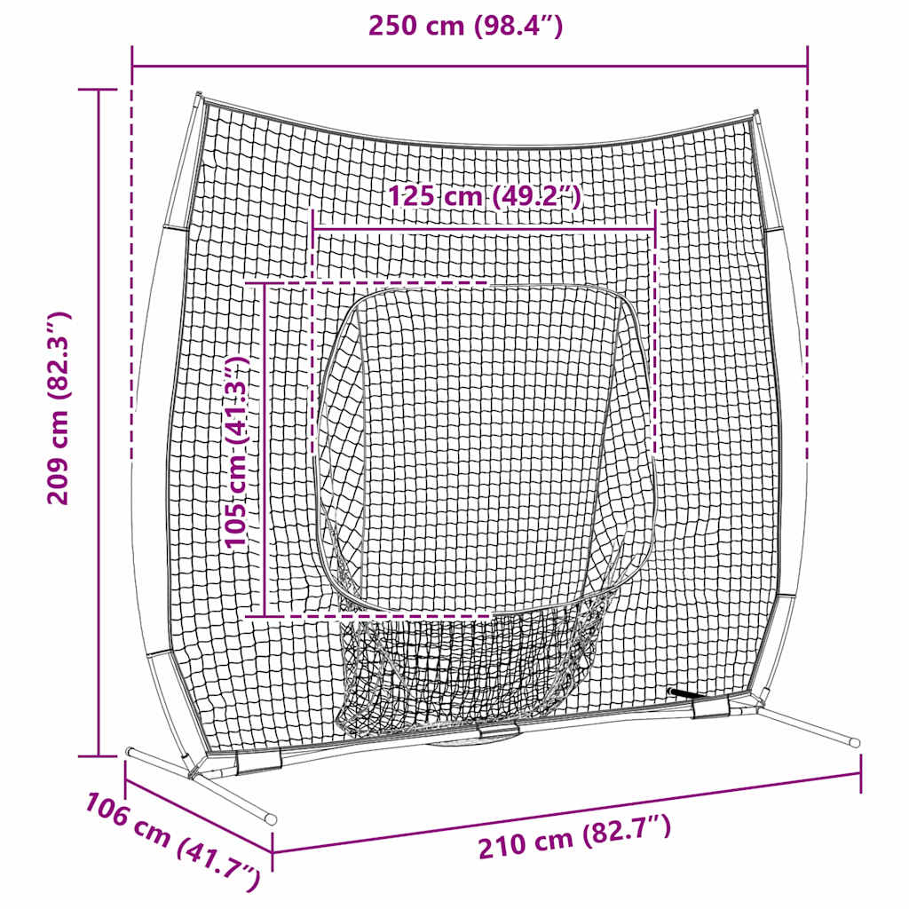 Mreža za vježbanje baseballa Crna 250 x 106 x 209 cm Poliester