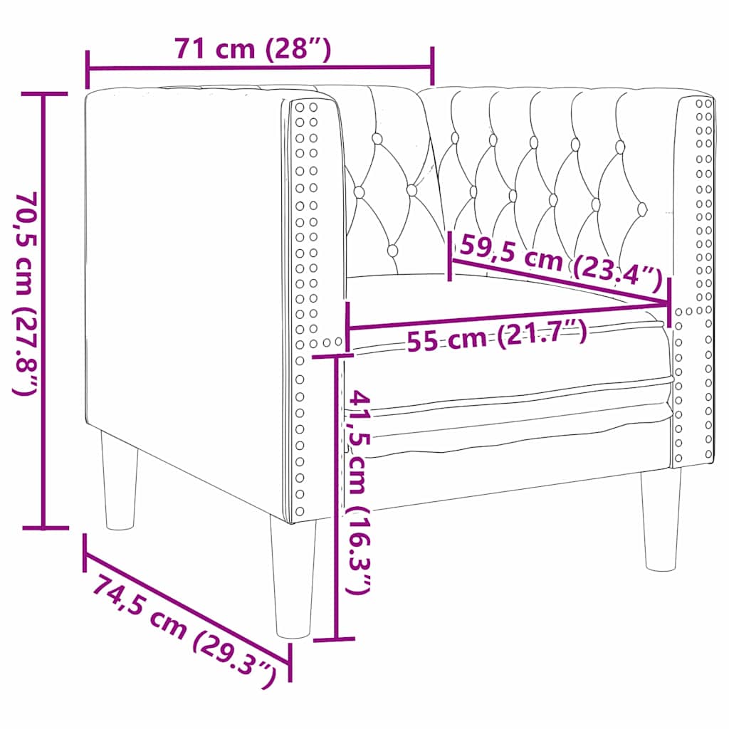 Sofa Crna 74,5 x 71 x 70,5 cm Baršun
