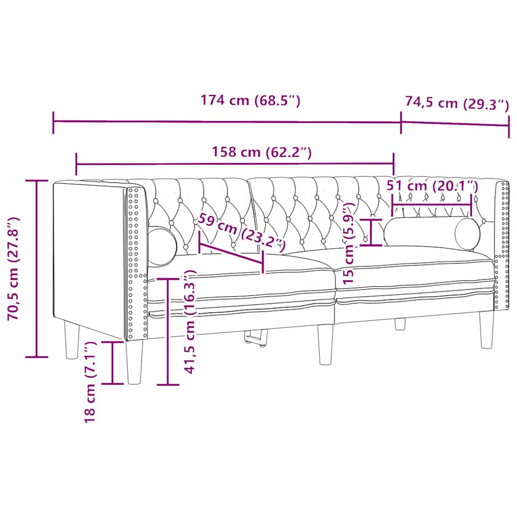 Sofa Crna 174 x 74,5 x 70,5 cm Baršun