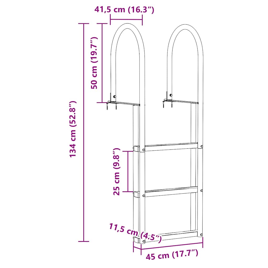 Ljestve za dok s 3 koraka Srebrno 45 x 11,5 x 134 cm Aluminij