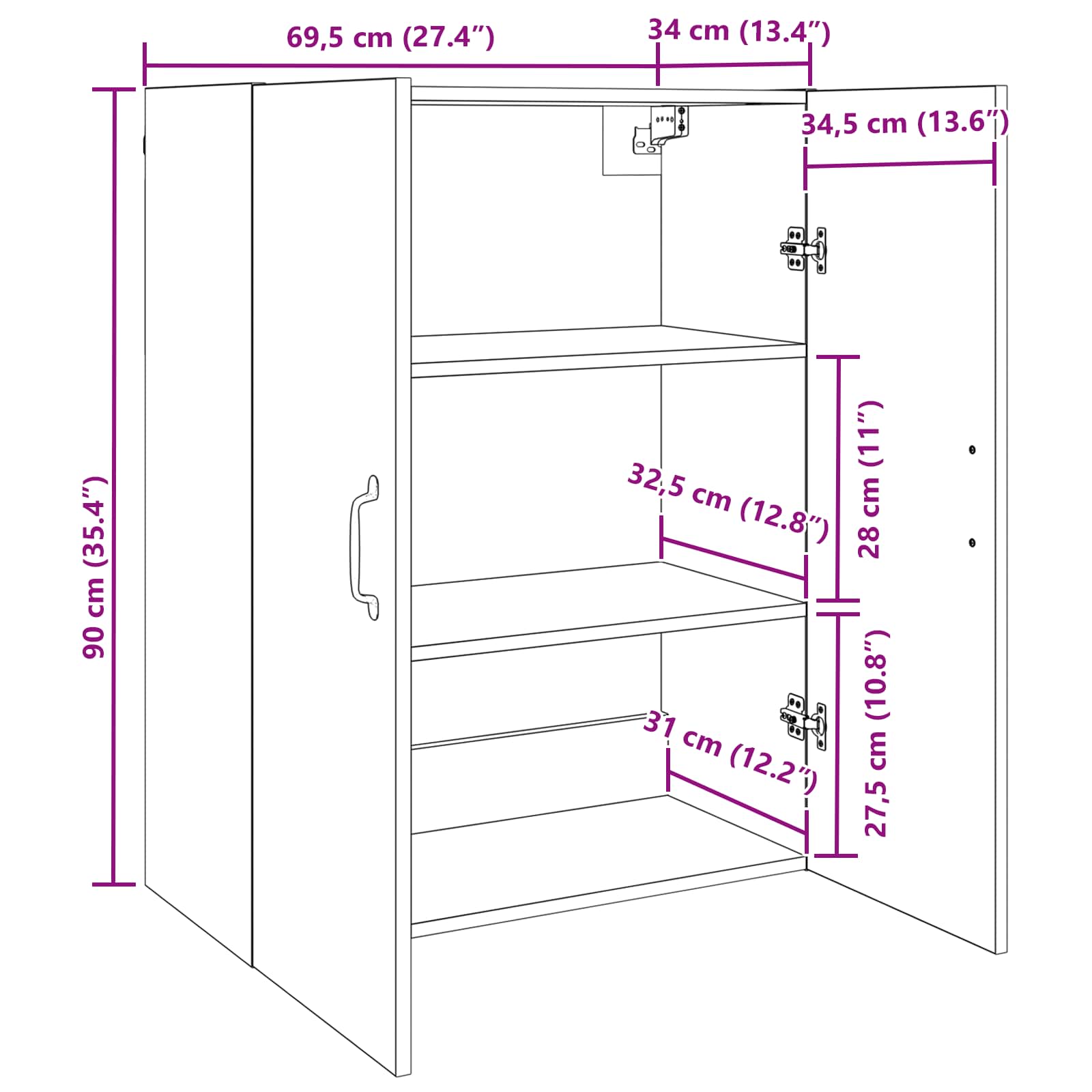 Ormar za Zid Crni hrast 69,5 x 34 x 90 cm Konstruirano drvo