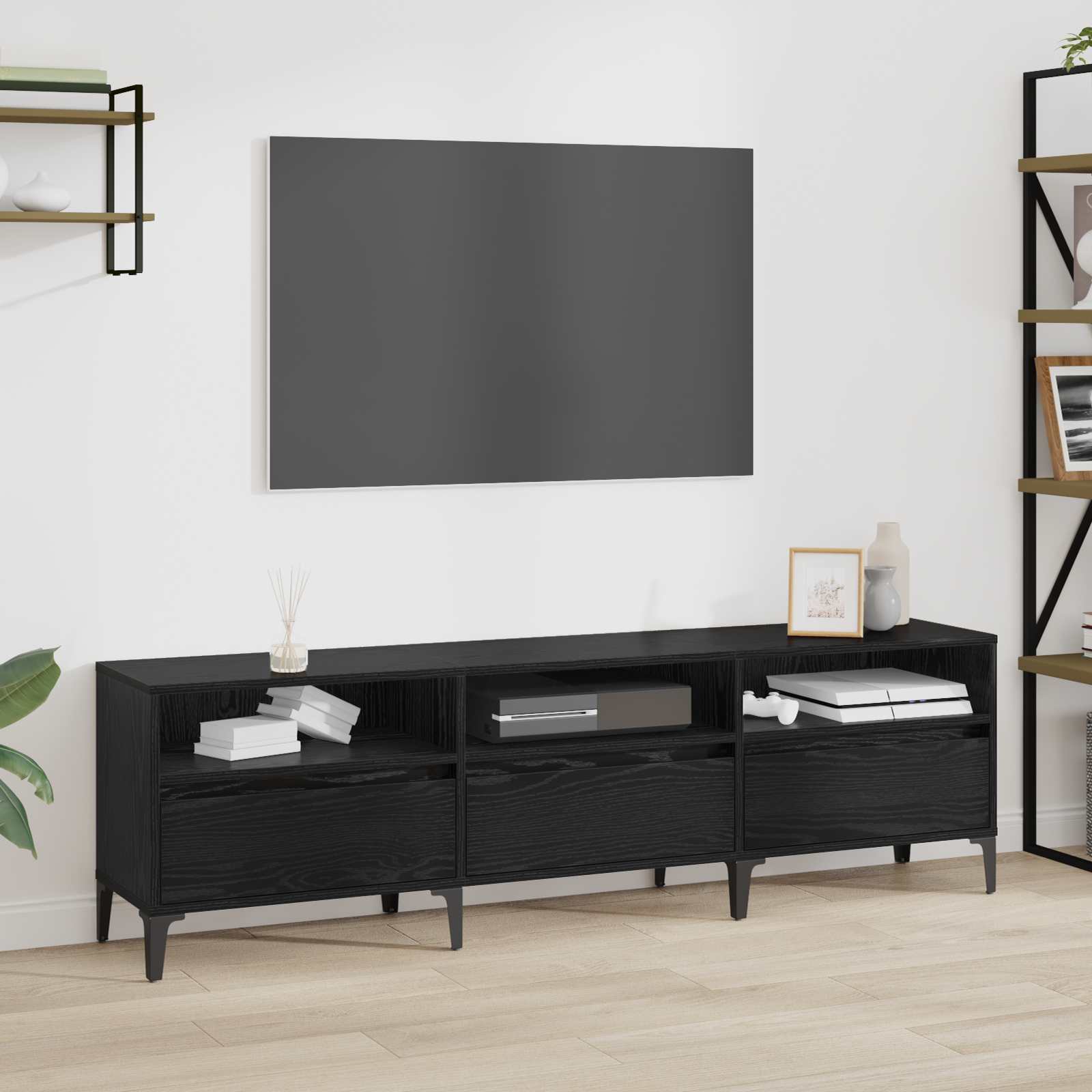 TV ormar Crni hrast 150 x 30 x 45 cm Obrađeno drvo i čelik