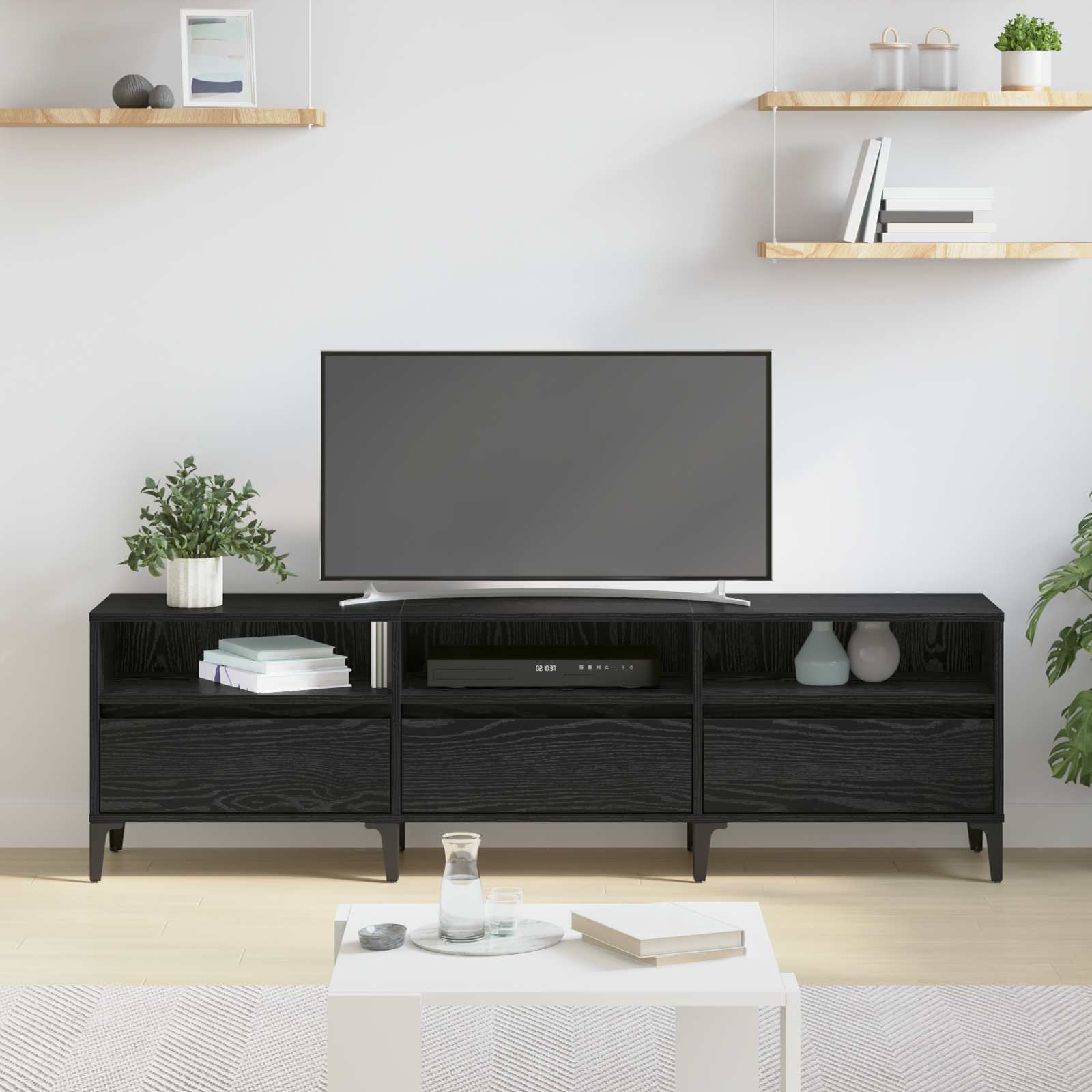 TV ormar Crni hrast 150 x 30 x 45 cm Obrađeno drvo i čelik