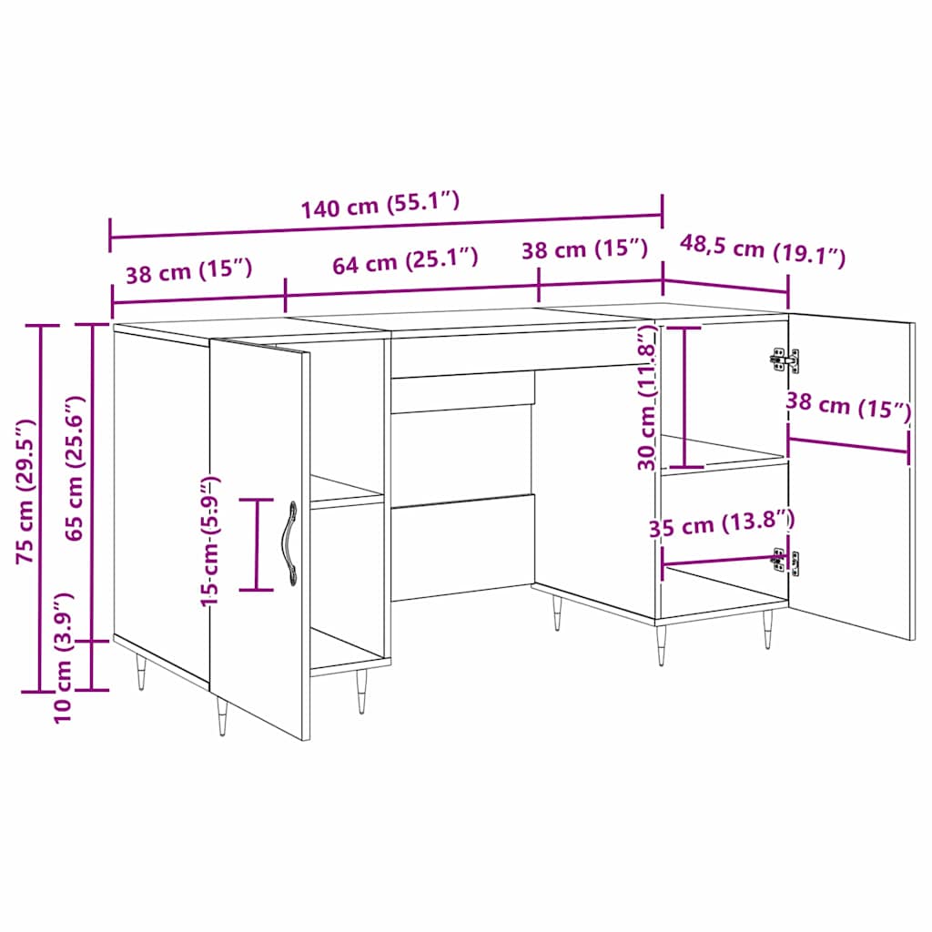 Stol s policom Crni hrast 140 x 50 x 75 cm Konstruirano drvo
