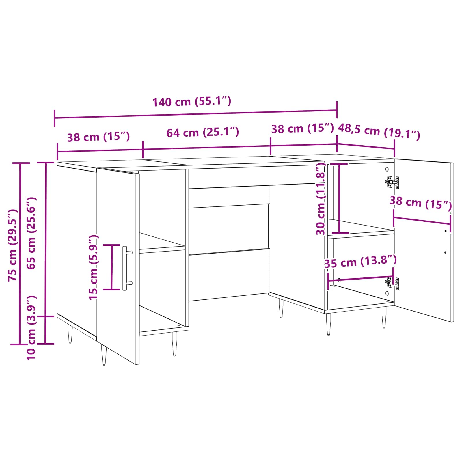 Stol s policom hrast artisan 140 x 50 x 75 cm Konstruirano drvo